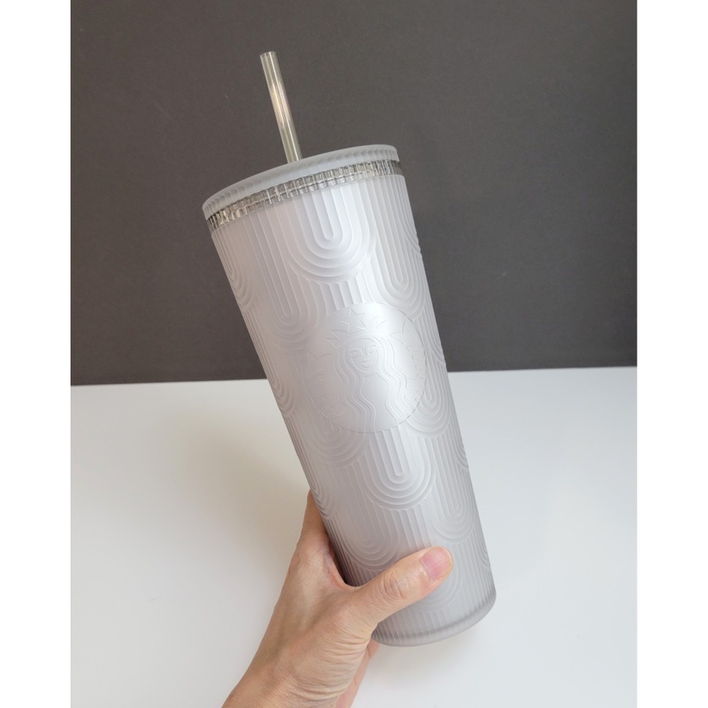 Starbucks Gray White Scales Soft Touch Tumbler Venti 24 oz Cup
